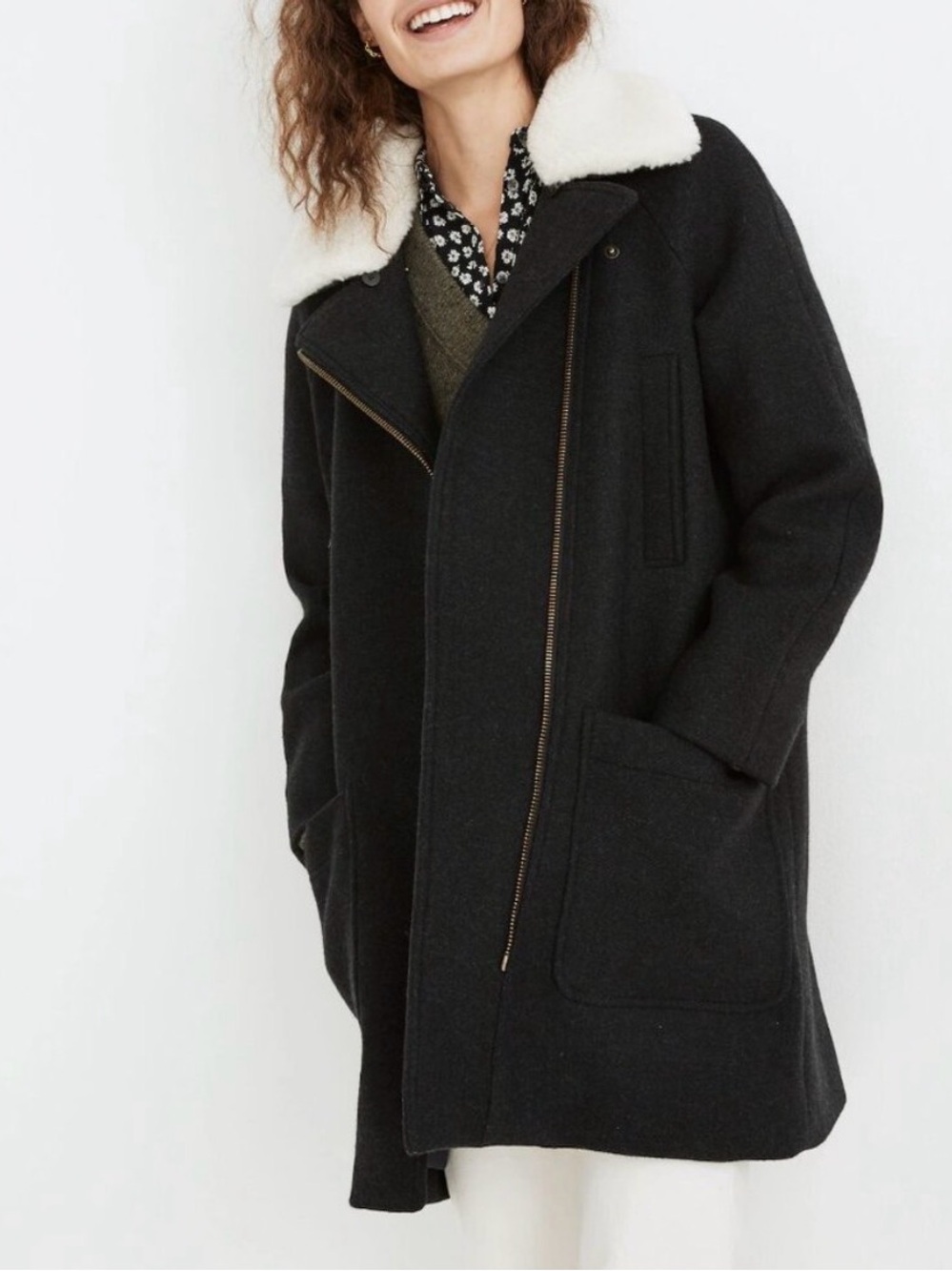 Madewell Eldridge Faux Fur-Collar Wool-Blend Coat -‎ size XS